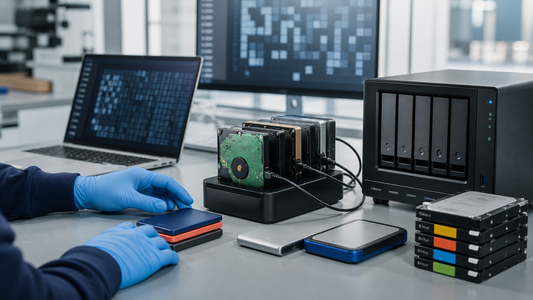 Simulated storage backup, encrypted drive and RAID diagnosis on a repair bench