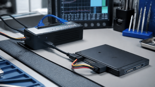 Simulated professional repair scene for External USB Storage Drive: Storage metadata damage