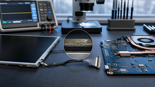 Simulated professional repair scene for Laptop Display Connection Path: Oxidised contact surface