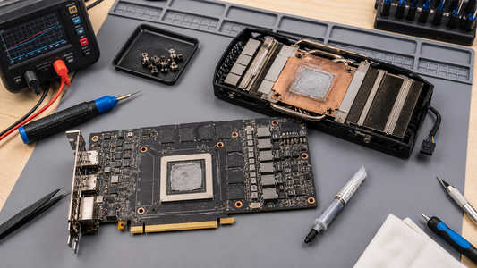 Simulated professional repair scene for Desktop GPU Cooling System: Dried thermal compound