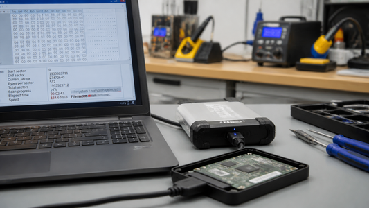 Simulated professional repair scene for External USB Storage Drive: File-system corruption