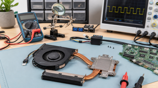 Simulated professional repair scene for Gaming Laptop Cooling System: Fan control circuit fault
