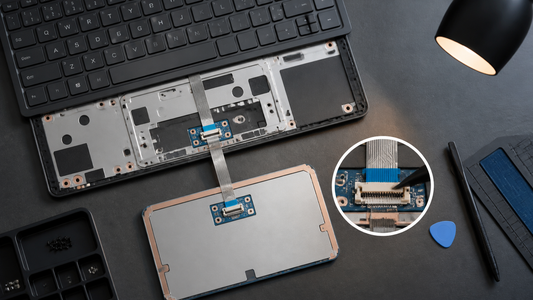 Simulated professional repair scene for Laptop Touchpad: Broken connector latch