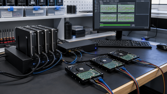 Simulated professional repair scene for NAS or RAID Storage Array: Storage connector fault