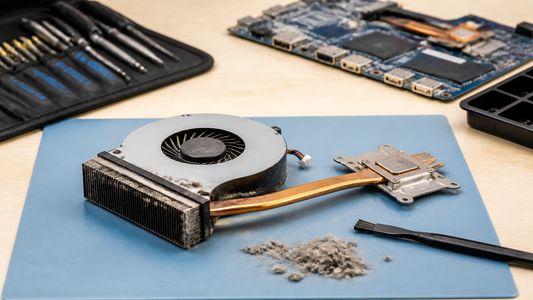 Simulated professional repair scene for Laptop Cooling System: External airflow obstruction