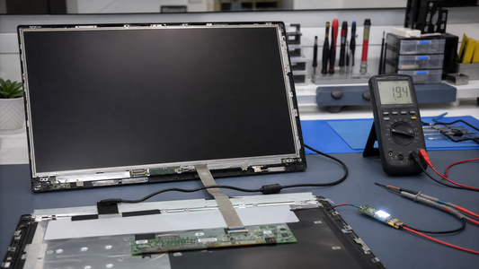 Simulated professional repair scene for Laptop Touchscreen LCD Assembly: Local display power fault