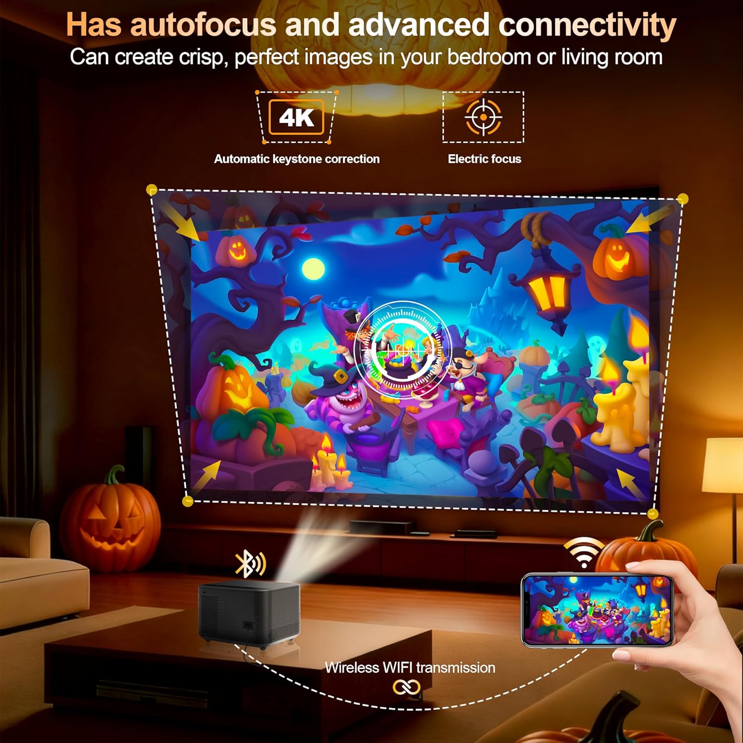 APEC A540 PRO Home Projector 4K hard decoding WIFI BT up to 130 inch - Retail & Event Display - projection effect or use-case view