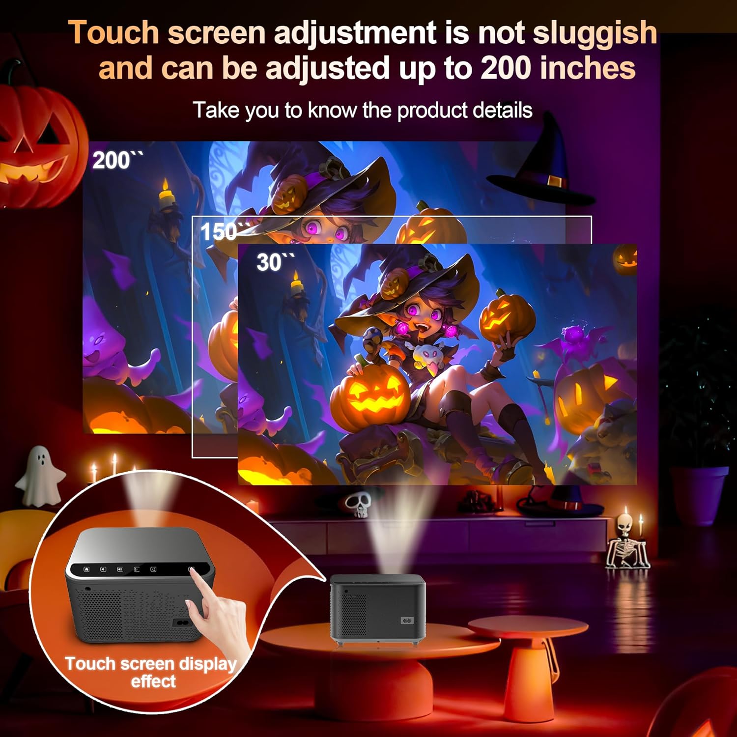APEC A540 PRO Home Projector 4K hard decoding WIFI BT up to 130 inch - Retail & Event Display - ports, accessories or control detail