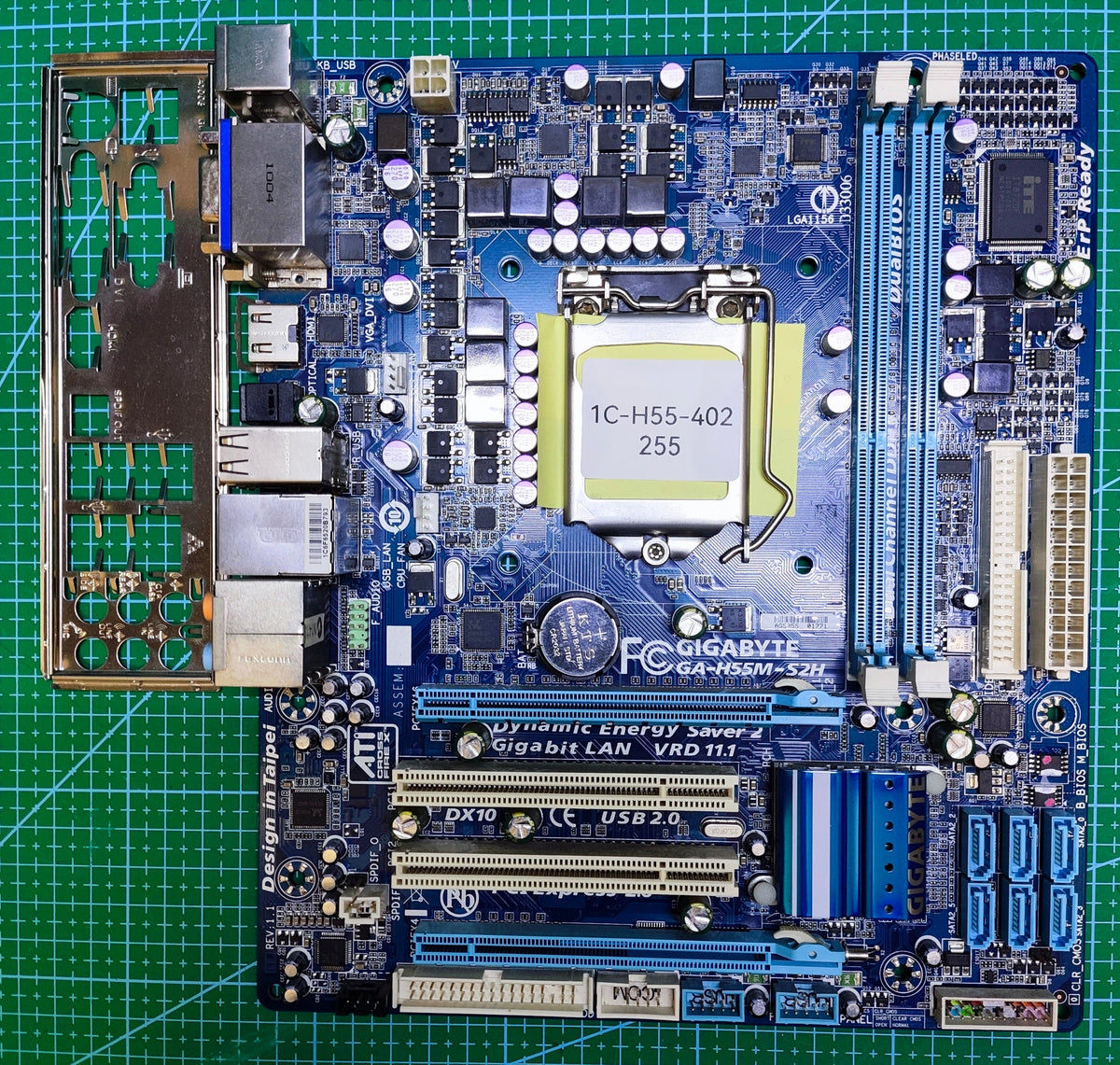 GIGABYTE H55 Motherboard LGA 1156 Intel 1st Gen - Refurbished 90-Day Warranty - full board and I/O shield view