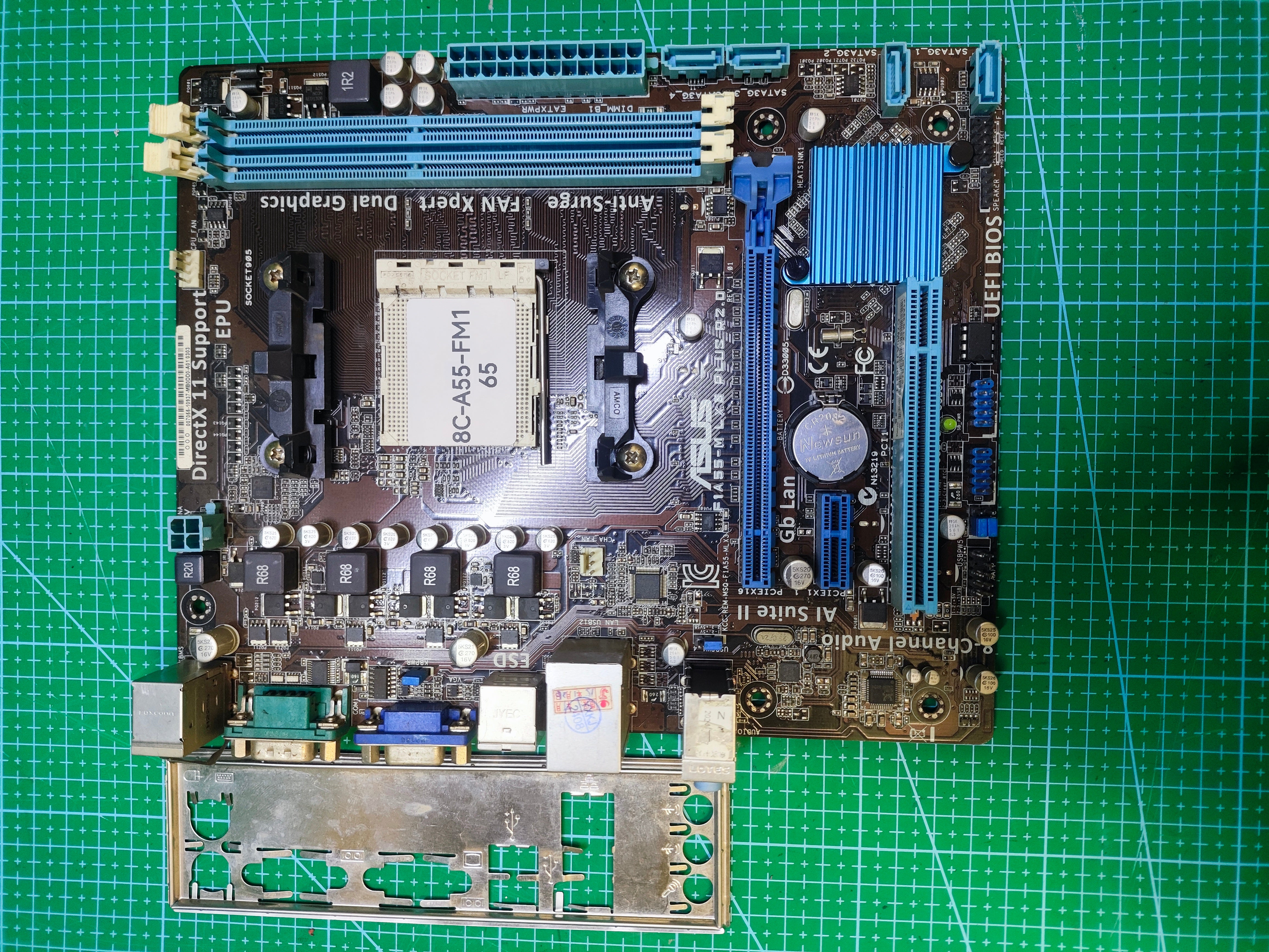 ASUS A55 Motherboard AMD FM1 - Tested Refurbished Board - rear ports and connector detail
