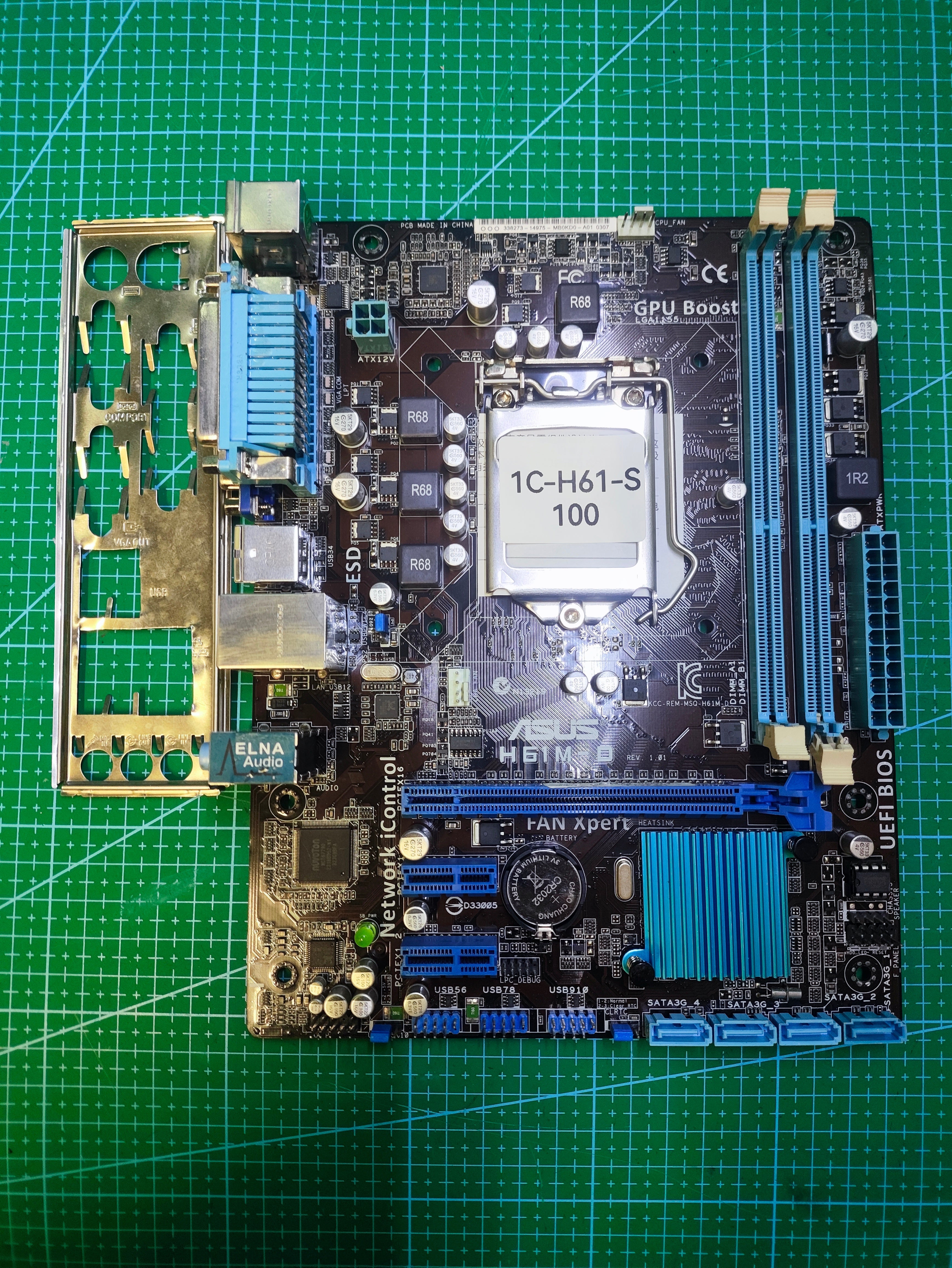 ASUS H61 Motherboard LGA 1155 Intel 2nd 3rd Gen - Refurbished 90-Day Warranty - full board and I/O shield view