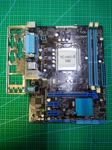 ASUS H61 Motherboard LGA 1155 Intel 2nd 3rd Gen - Refurbished 90-Day Warranty - full board and I/O shield view