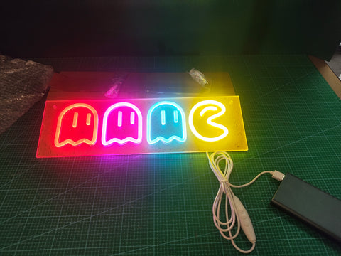 Arcade Character-Style Ghosts LED Neon Sign - 40cm Dimmable USB - included item or label detail